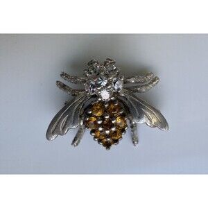 Vintage CID Clyde Duneier Sterling Silver Bee Pin - Citrine & CZ Gemstone Brooch
